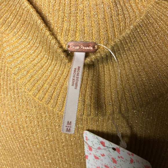 New Free People French Girl Sweater Mini Sweater Dress Gold New With Tags Gold - Picture 7 of 14